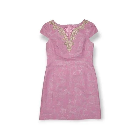 Lilly Pulitzer Metallic Annie Shimmer Dress Pink Rosaline Jacquard 8 - Picture 1 of 8